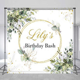 Aperturee Aperturee Custom Birthday Bash Backdrop Elegant Gold and Greenery Wreath Personalized Eucalyptus Leaves Photo Prop Decor